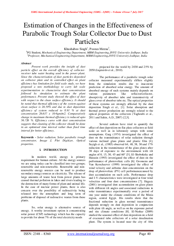 (PDF) Estimation of Changes in the Effectiveness of Parabolic Trough ...