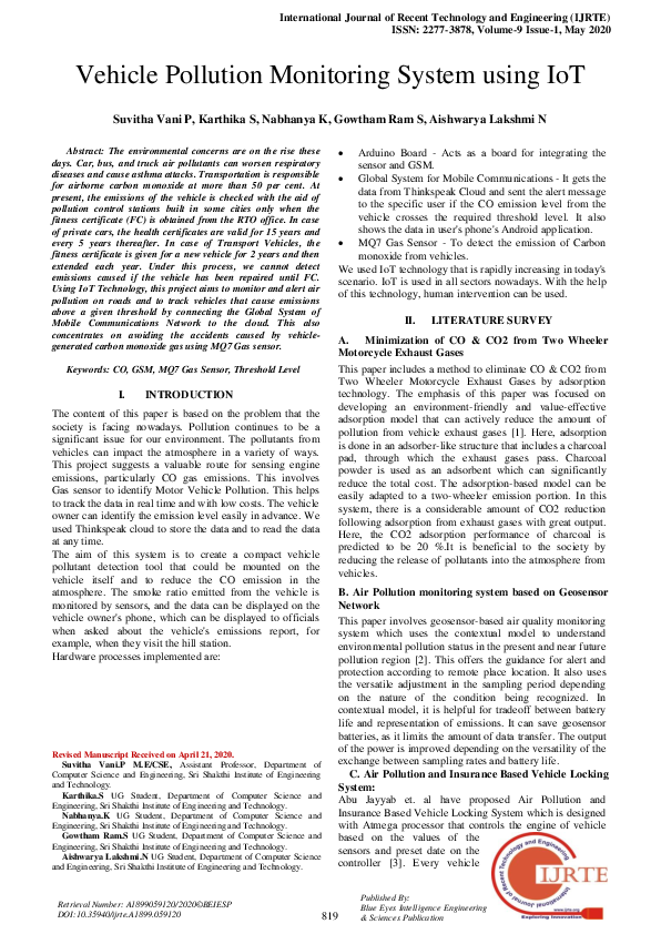 (PDF) Vehicle Pollution Monitoring System using IoT Suvitha Vani