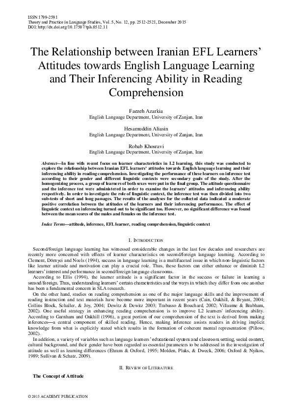 (PDF) The Relationship between Iranian EFL Learners’ Attitudes towards ...