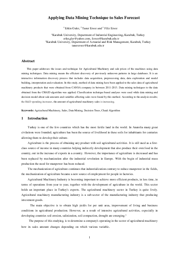 (PDF) Applying Data Mining Technique to Sales Forecast