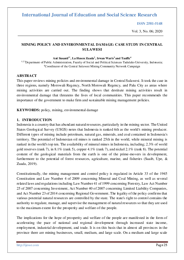 (PDF) Mining Policy and Environmental Damage: Case Study in Central ...