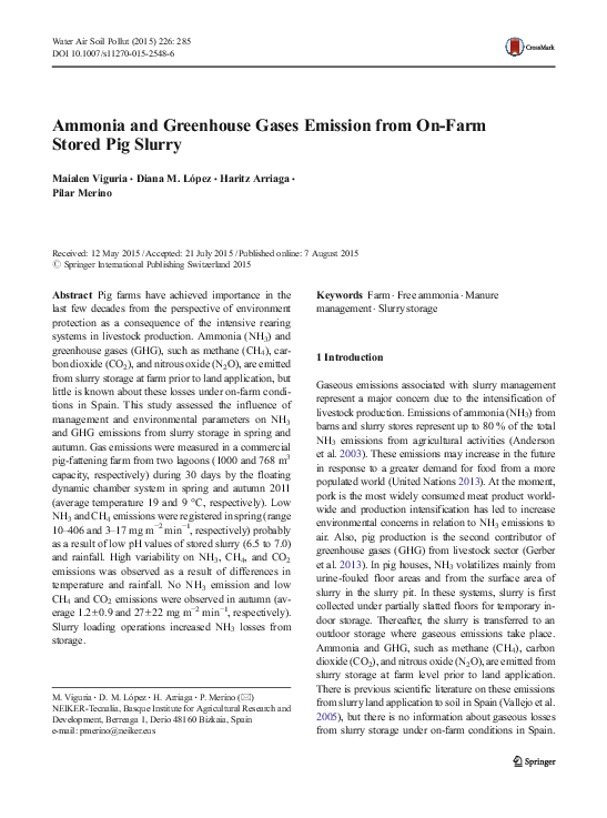 (PDF) Ammonia and Greenhouse Gases Emission from On-Farm Stored Pig Slurry