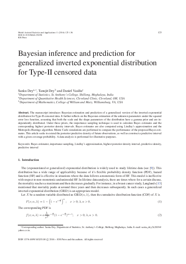 (PDF) Bayesian inference and prediction for generalized inverted ...