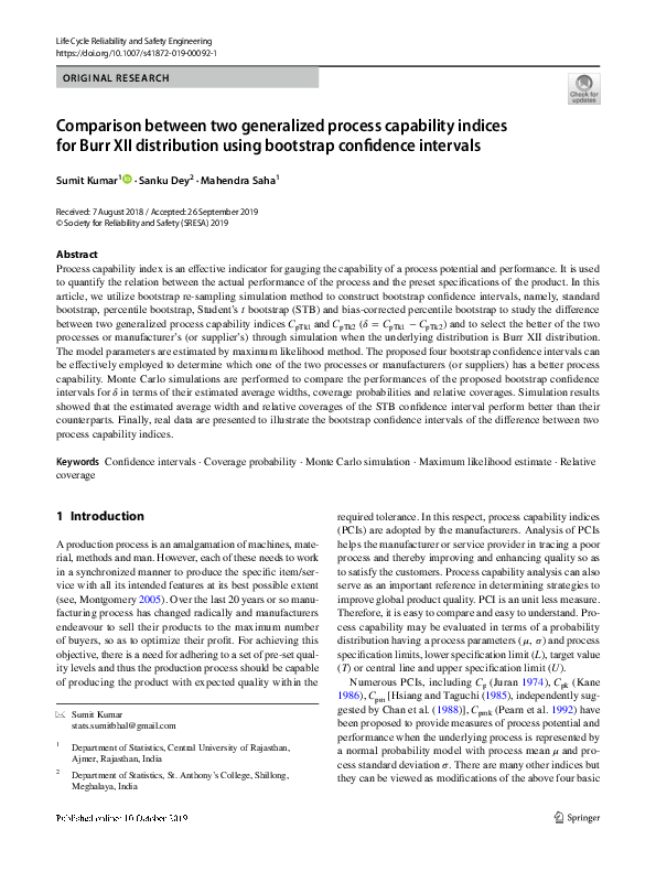 (PDF) Comparison between two generalized process capability indices for ...