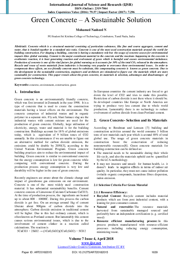 (PDF) Green Concrete – A Sustainable Solution