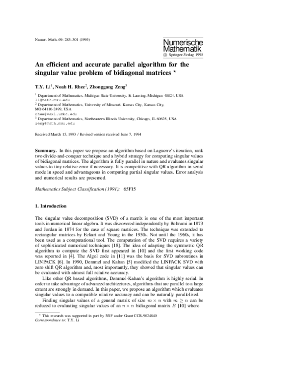 (PDF) An efficient and accurate parallel algorithm for the singular ...