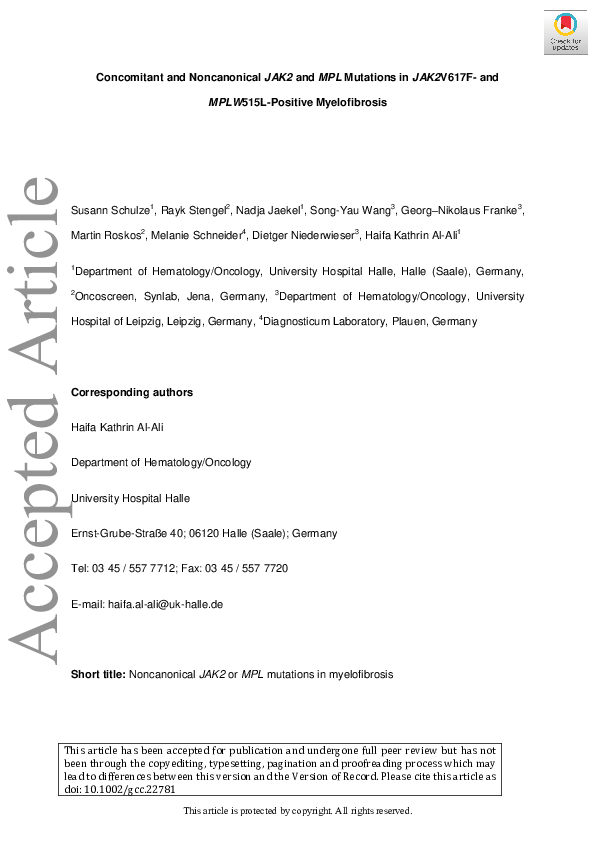 (PDF) Concomitant and Noncanonical JAK2 and MPL Mutations in JAK2 V617F ...