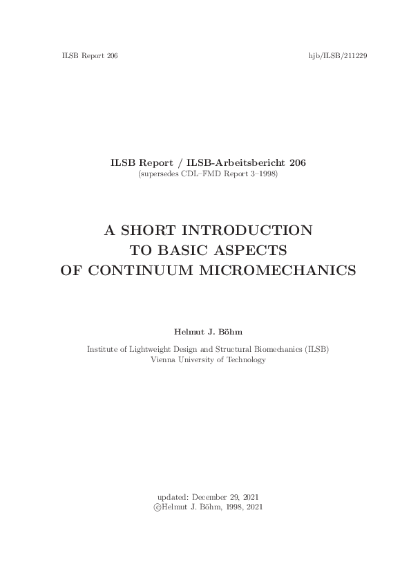 PDF) A Short Introduction to Basic Aspects of Continuum Micromechanics