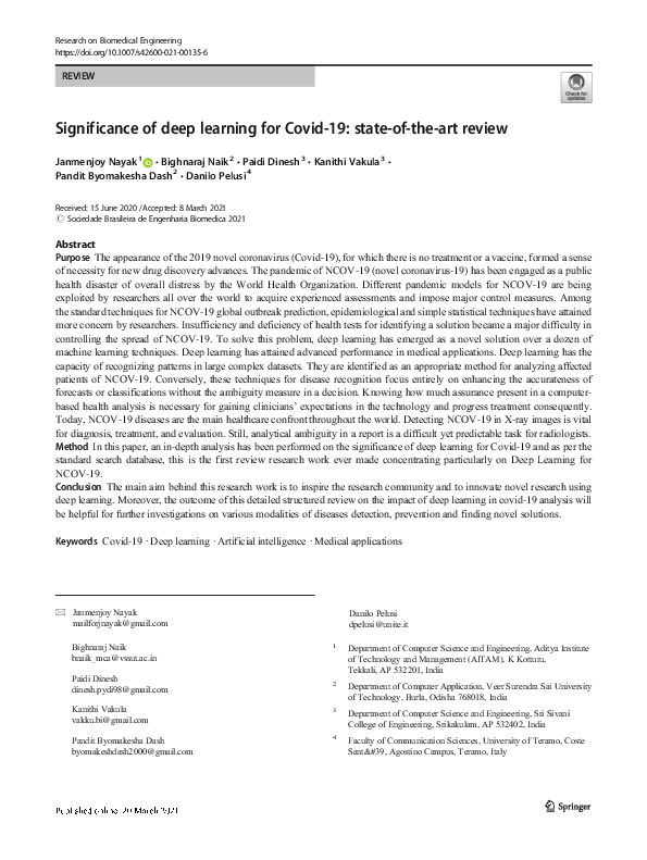 (PDF) Significance of deep learning for Covid-19: state-of-the-art review