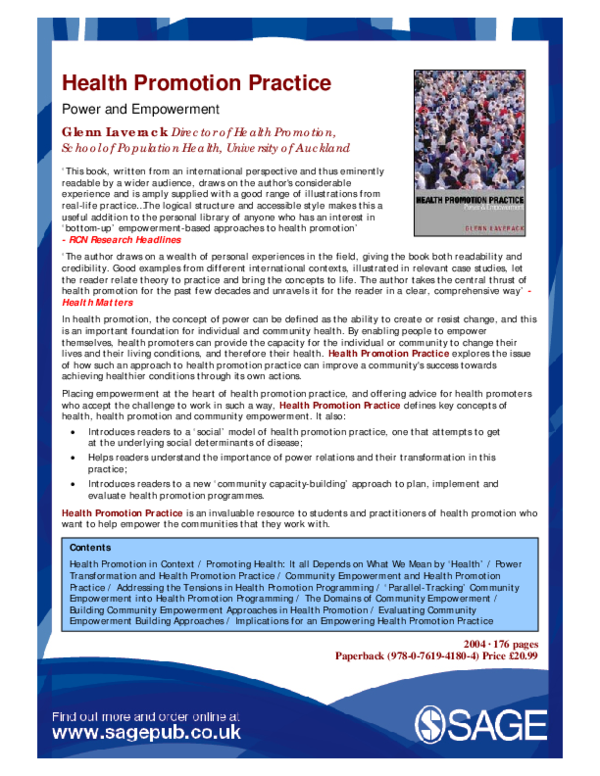 (PDF) Health Promotion Practice: Power and empowerment