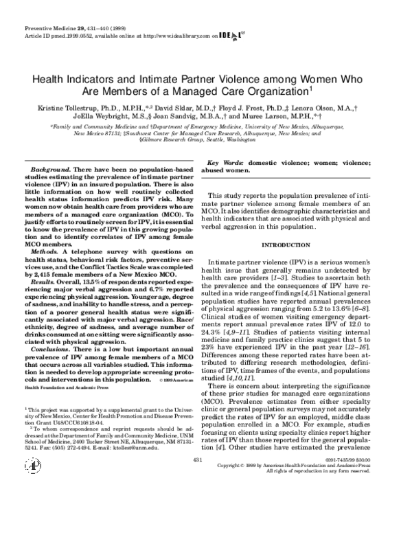 (PDF) Health Indicators and Intimate Partner Violence among Women Who ...
