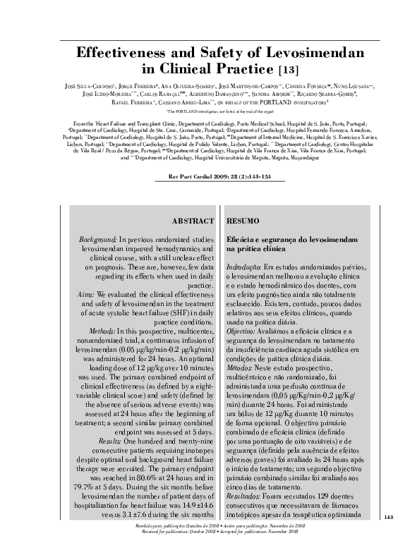 (PDF) Effectiveness and safety of levosimendan in clinical practice