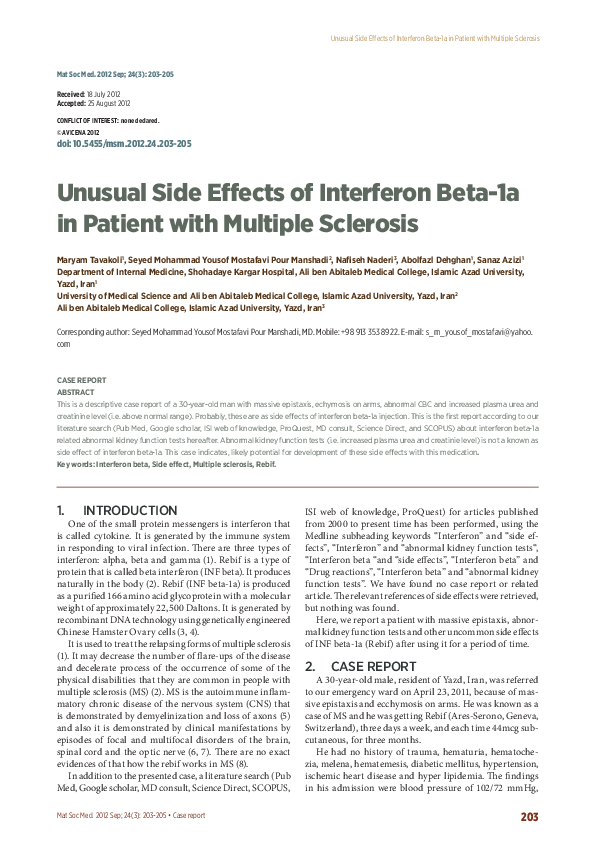(PDF) Unusual Side Effects of Interferon Beta-1a in Patient with ...