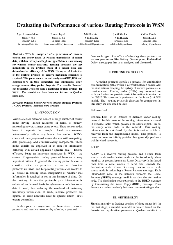 (PDF) Evaluating the Performance of various Routing Protocols in WSN