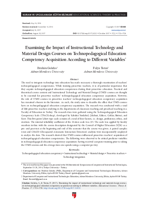 (PDF) Examining the Impact of Instructional Technology and Material ...