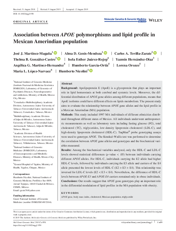 (PDF) Association between APOE polymorphisms and lipid profile in ...