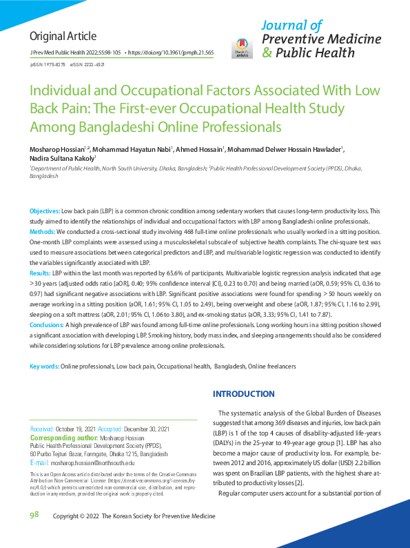 (PDF) Individual and Occupational Factors Associated With Low Back Pain ...