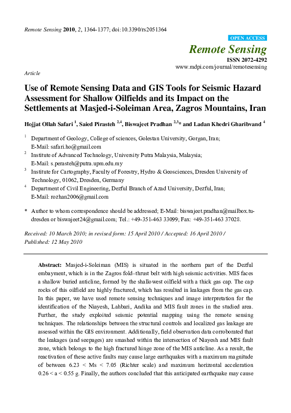 (PDF) Use of Remote Sensing Data and GIS Tools for Seismic Hazard ...