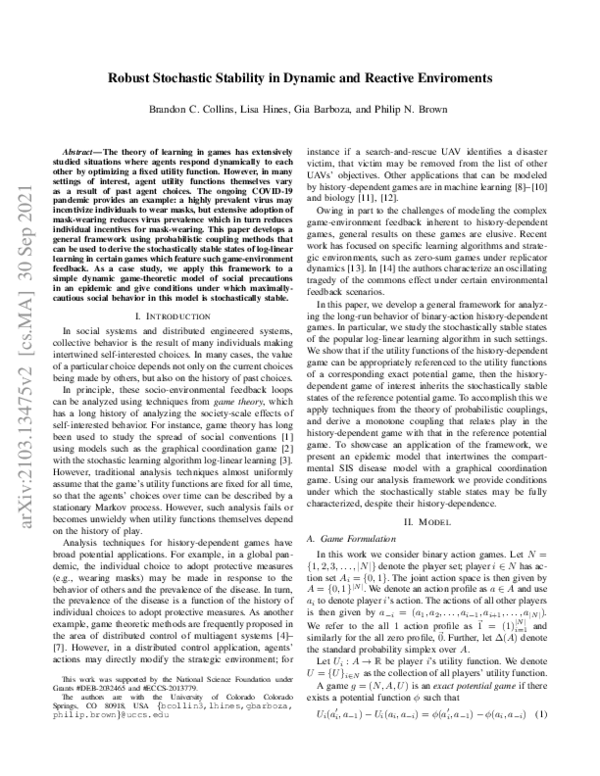 (PDF) Robust Stochastic Stability in Dynamic and Reactive Environments
