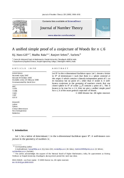 (PDF) A unified simple proof of a conjecture of Woods for