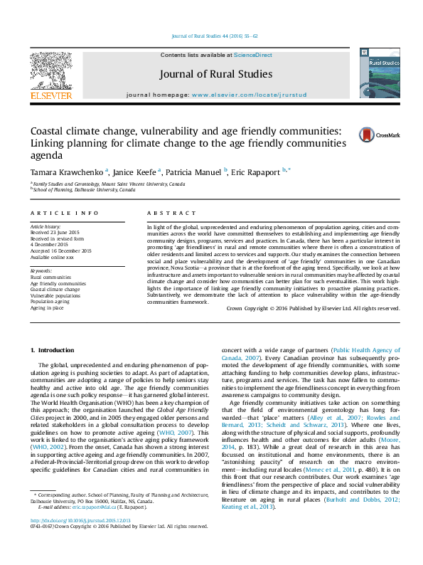 (PDF) Coastal climate change, vulnerability and age friendly ...