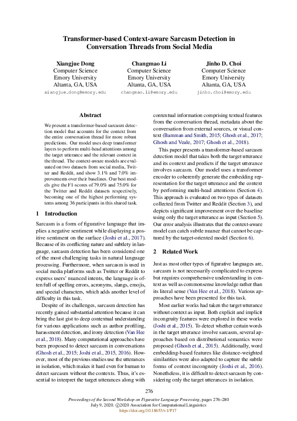 (PDF) Transformer-based Context-aware Sarcasm Detection in Conversation ...