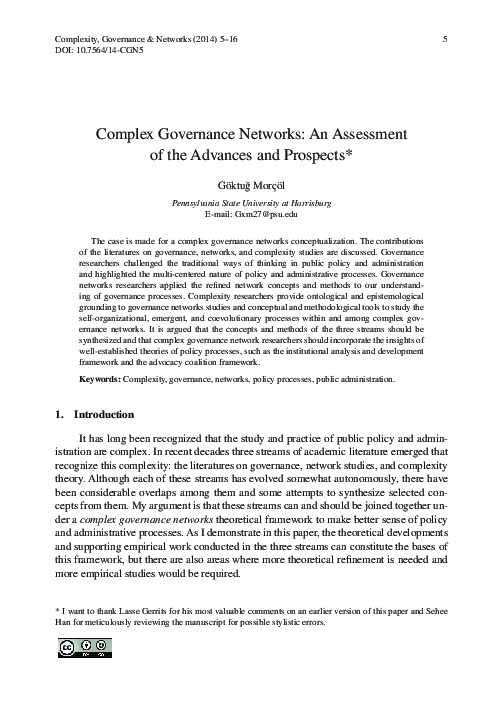 (PDF) Complexity, Governance & Networks