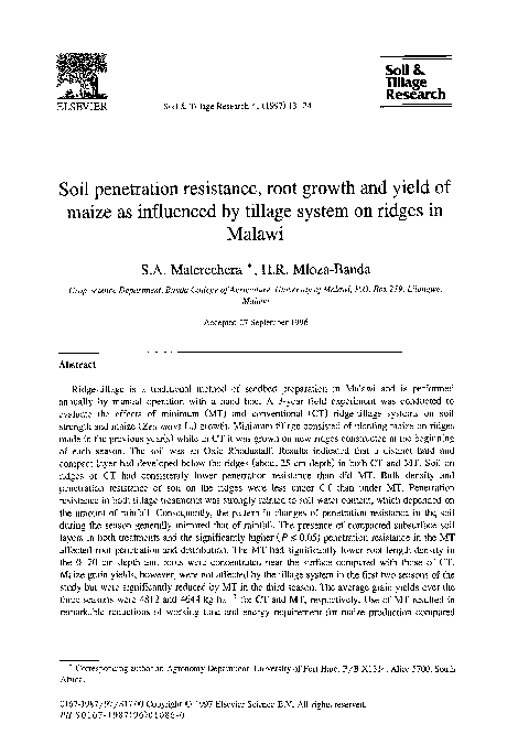 (PDF) Soil penetration resistance, root growth and yield of maize as ...