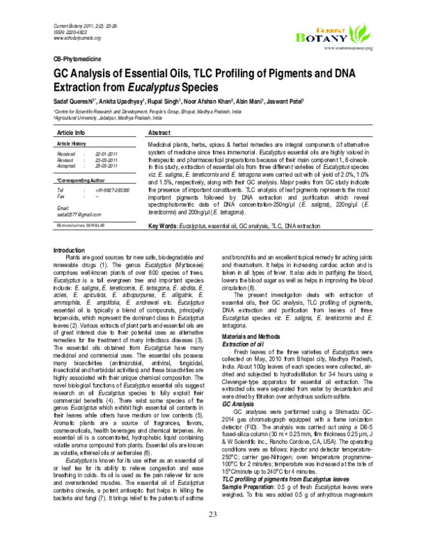(PDF) GC analysis of essential oils, TLC profiling of pigments and DNA extraction from