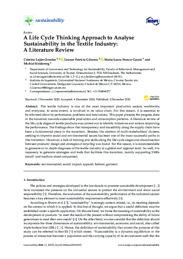(PDF) A Life Cycle Thinking Approach to Analyse Sustainability in the ...
