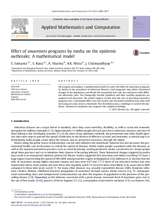 (PDF) Effect of awareness programs by media on the epidemic outbreaks ...