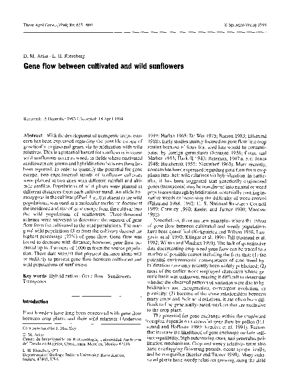 (PDF) Gene flow between cultivated and wild sunflowers