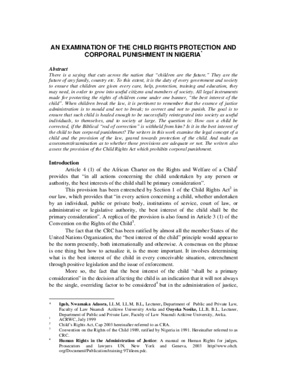 (PDF) An Examination of the Child Rights Protection and Corporal ...