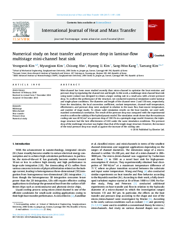 (PDF) Numerical study on heat transfer and pressure drop in a mini ...