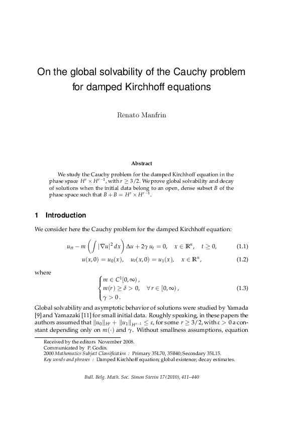 (PDF) On the global solvability of the Cauchy problem for damped ...