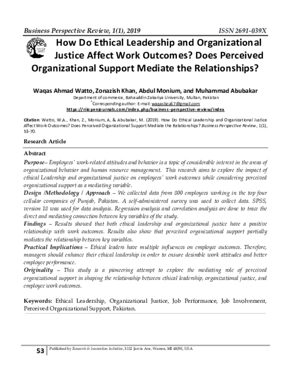  PDF How Do Ethical Leadership And Organizational Justice Affect Work 