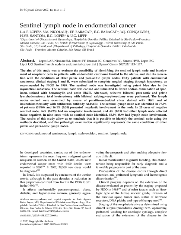 (PDF) Sentinel lymph node in endometrial cancer