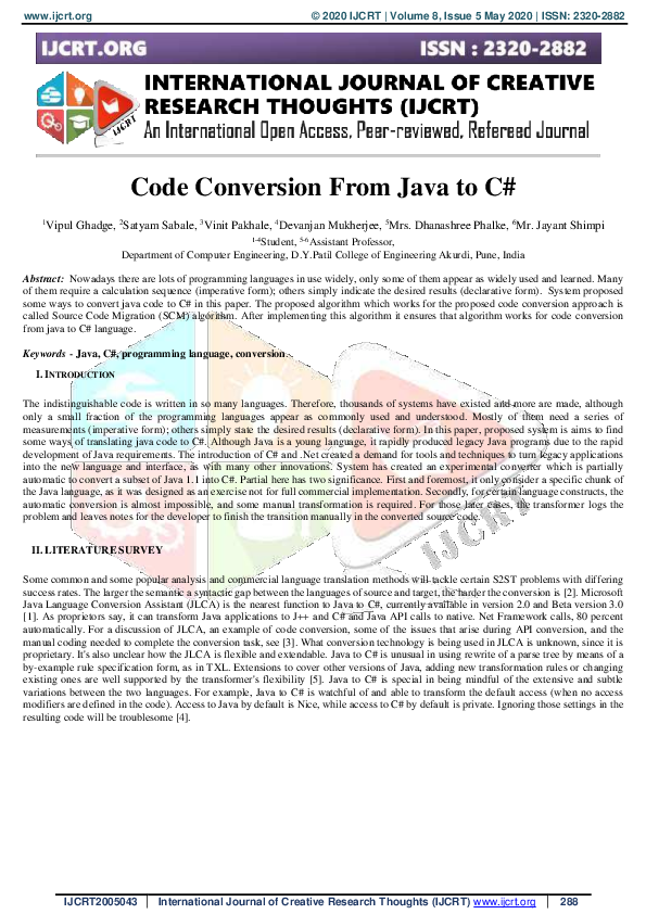 (PDF) Code Conversion From Java to C#