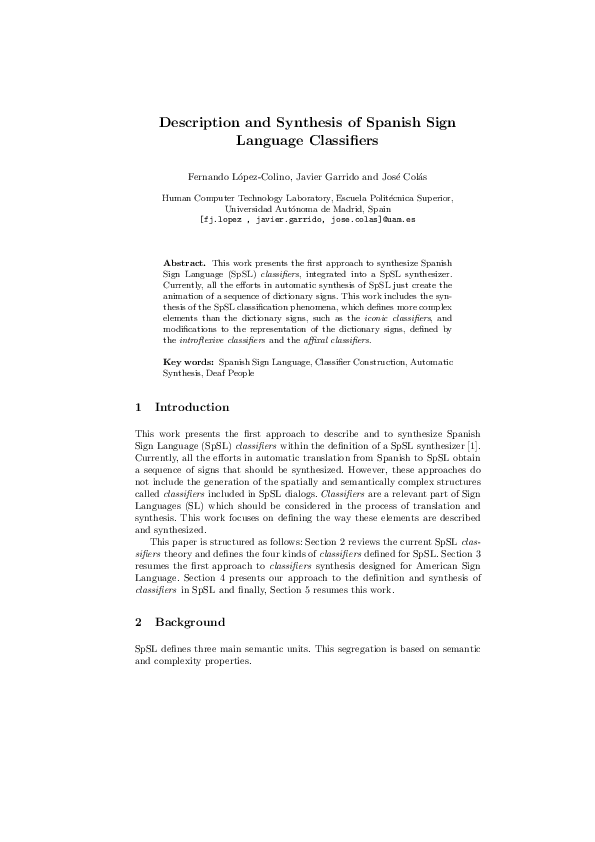 (PDF) Description and synthesis of Spanish Sign Language classifiers