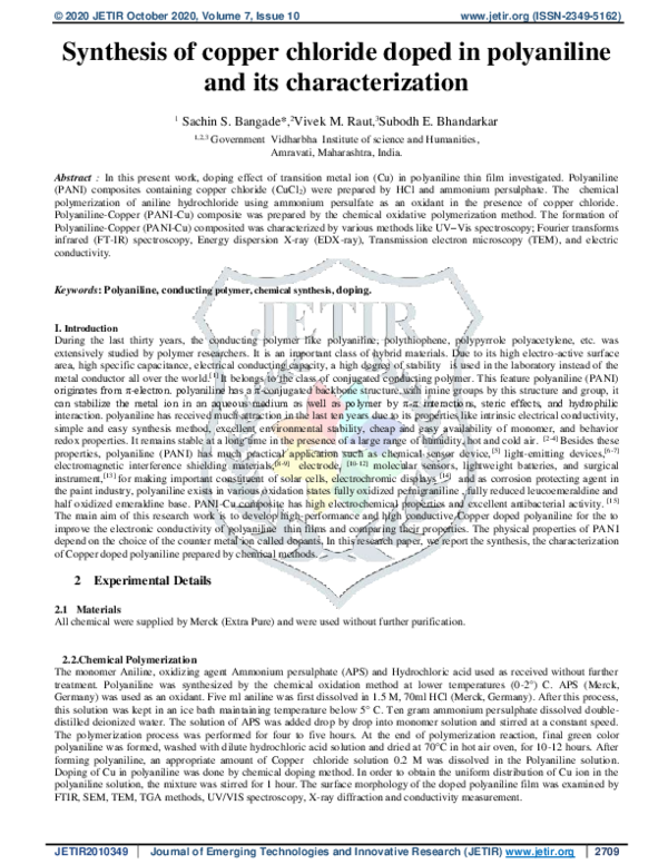 (PDF) Synthesis of Copper Chloride Doped in Polyaniline and Its ...