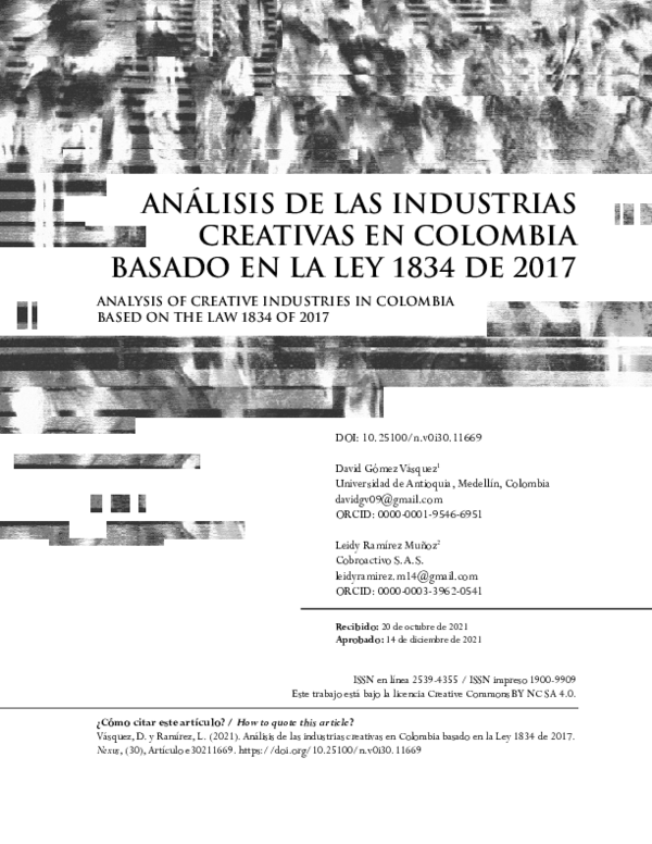 (PDF) Análisis de las industrias creativas en Colombia basados en la ...