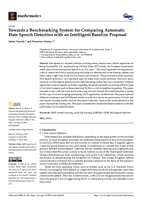 (PDF) Towards a Benchmarking System for Comparing Automatic Hate Speech ...