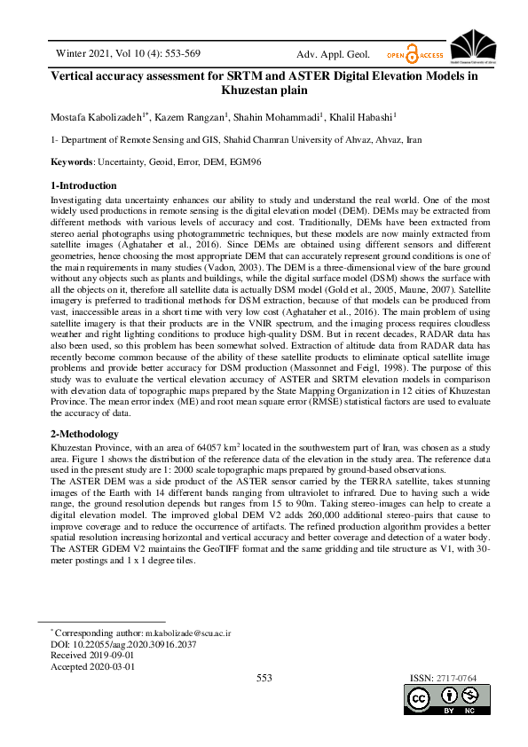 (PDF) Vertical accuracy assessment for SRTM and ASTER Digital Elevation ...