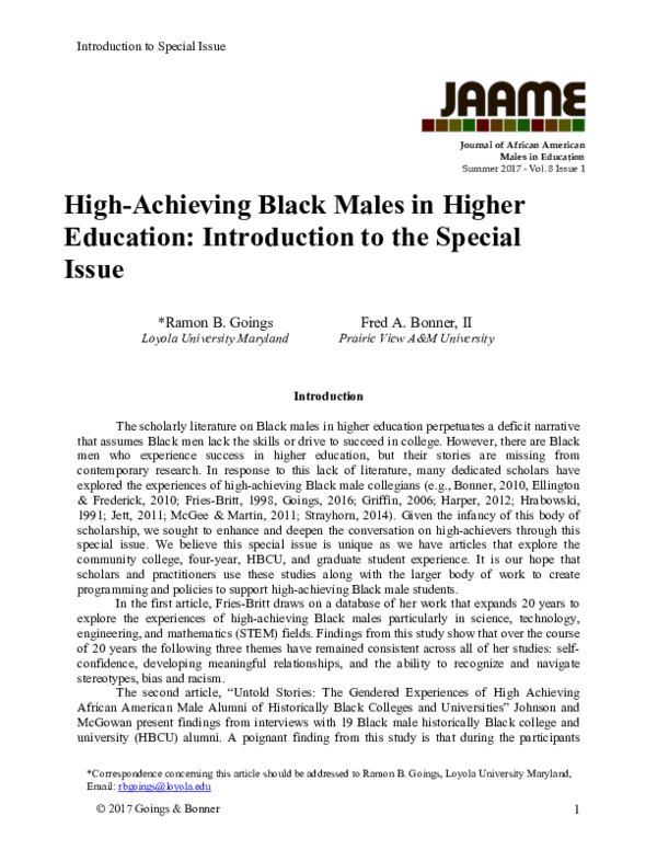(PDF) Introduction to Special Issue High-Achieving Black Males in ...