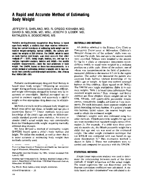 (PDF) A rapid and accurate method of estimating body weight