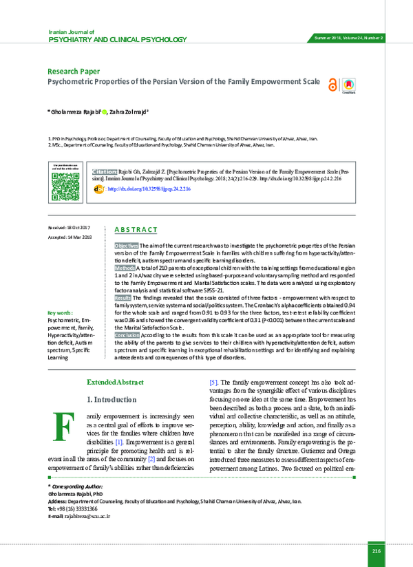 (PDF) Psychometric Properties of the Persian Version of the Family ...