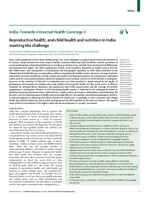(PDF) Reproductive health, and child health and nutrition in India ...