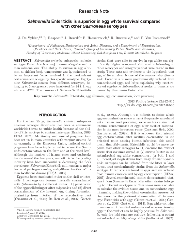 (PDF) Salmonella Enteritidis is superior in egg white survival compared ...