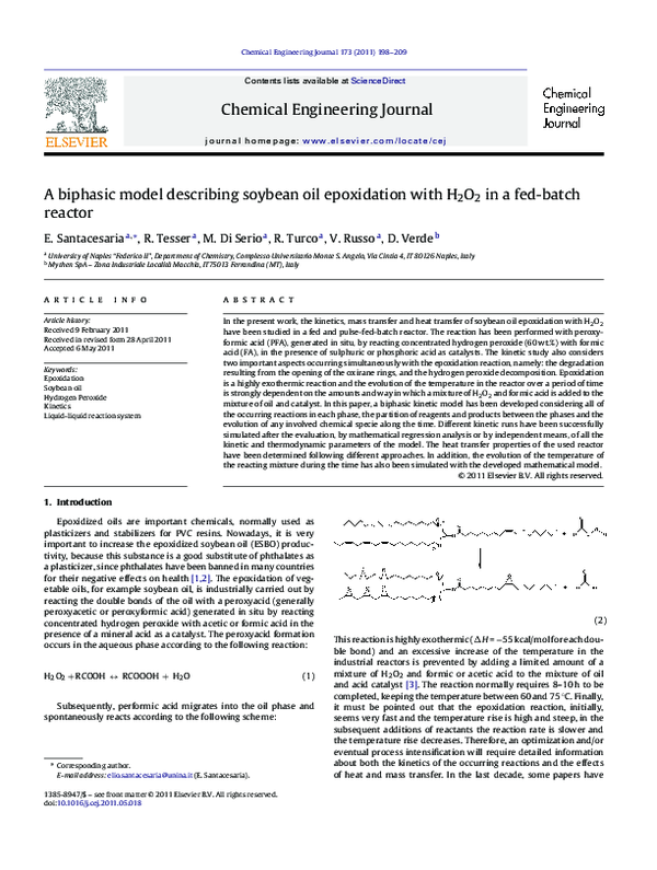 (PDF) A biphasic model describing soybean oil epoxidation with H2O2 in
