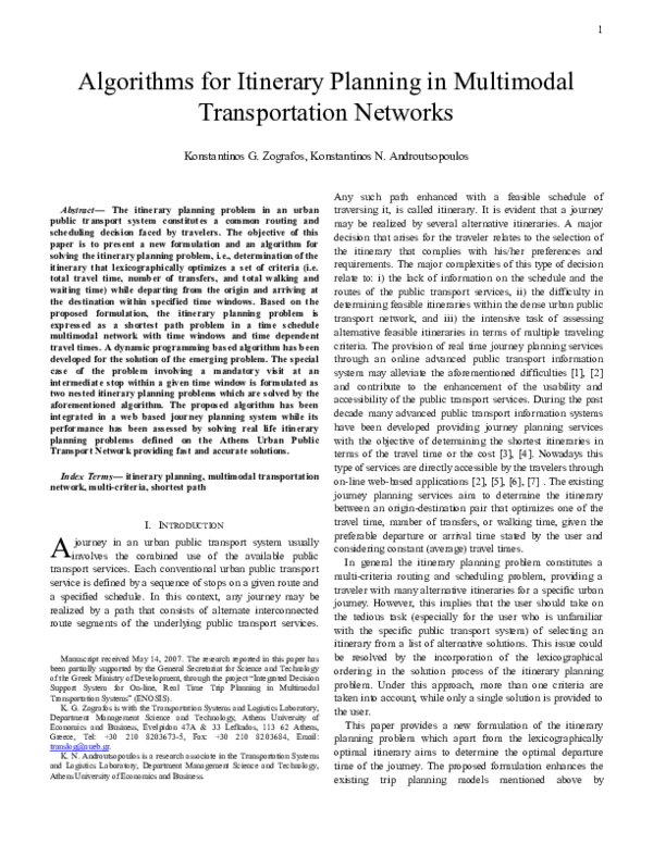 (PDF) Algorithms for Itinerary Planning in Multimodal Transportation ...